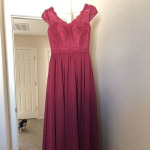 A-line, cap sleeve, floor length bridesmaids.